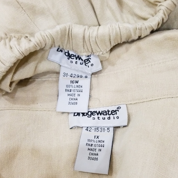 Bridge water studio tan100% linen capri pants set - Picture 8 of 16